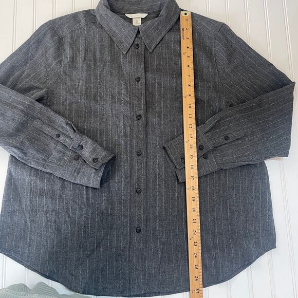 H&M Loose Fit Twill Shirt Button Down Gray Workwear Size Womens Large - Picture 4 of 7